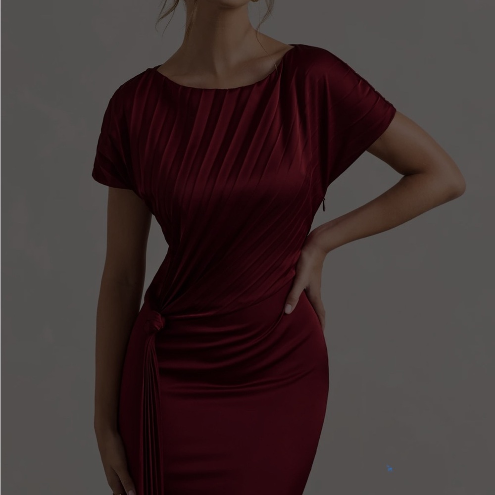 Women's Burgundy Draped Maxi Dress with Side Knot - Picture 3 of 7
